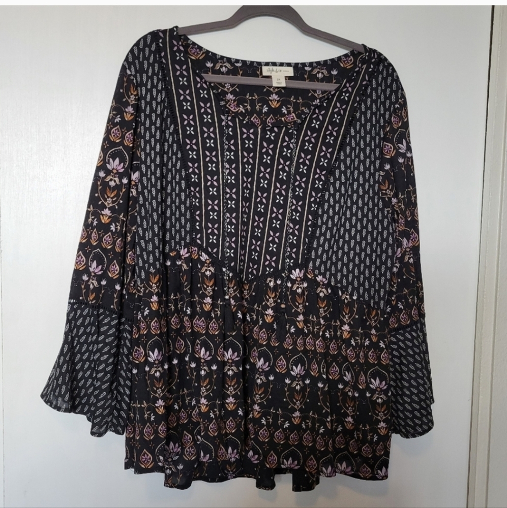 Plus Size 2X Floral Black Boho Top